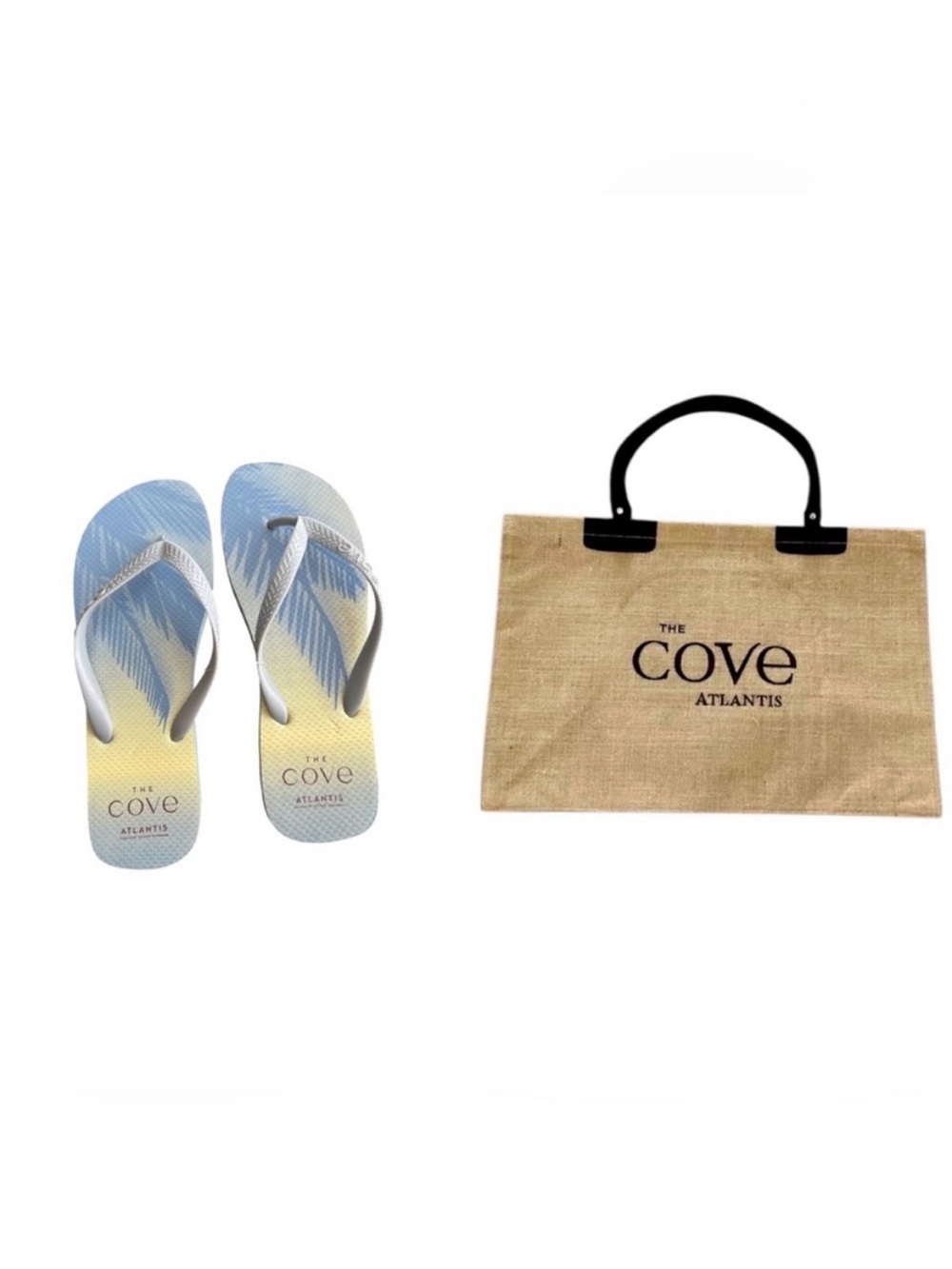 NEW THE COVE ATLANTIS PARADISE Island Straw Burlap Bag with size 11 flip flops